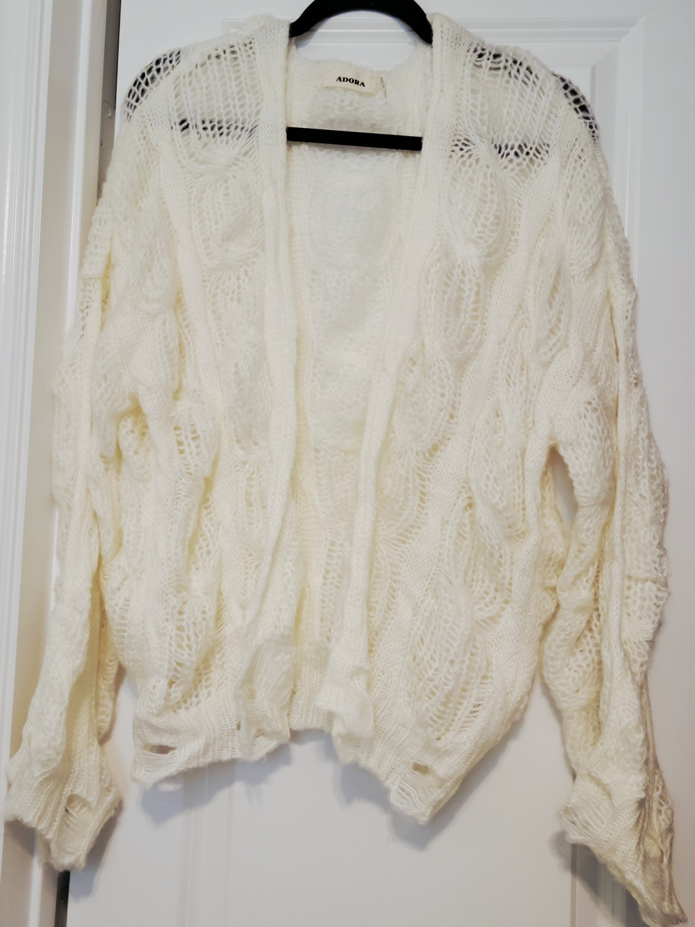 ADORA Ivory Open-Knit Cable Cardigan Sweater